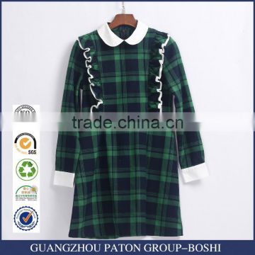 School Girls Cotton Frocks Uniform Design Green Check Dress