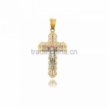 Three Tone Plated Hollow Heart Cross Pendant