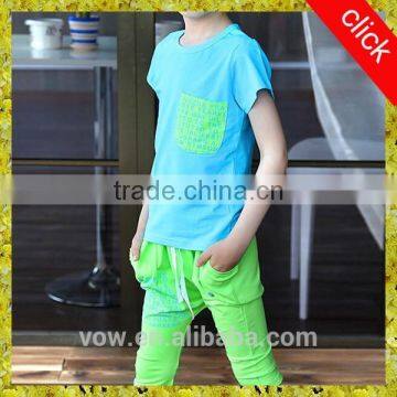 Korean style t shirt for boys,100% cotton short t shirt for children, color blocking shirt