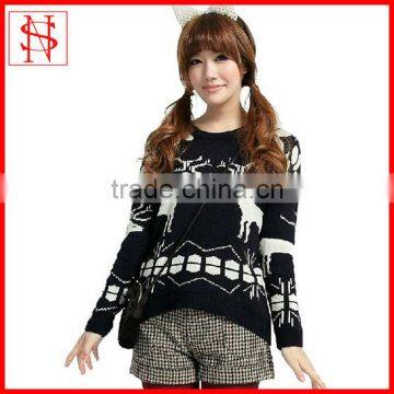 long sleeves jacquard black girl Christmas sweater