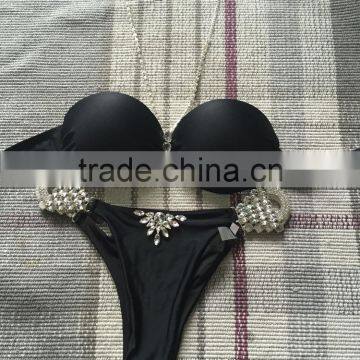 M859 Runwaylover 2016 Sexy Black Metallic Crystal Diamond Bikini Swimwear photo-3