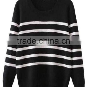 EY0870S New Design High Quality Navy Blue With White Silk Stripe Women Casual Pullover Knitted Sweater photo-4