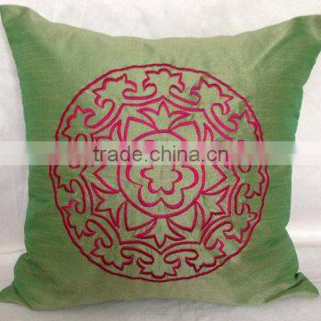 Decorative Pillow Cover in Green, Sofa Toss, Throw Pillow, Pink Embroidery, photo-2