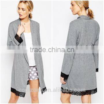 Regular fit long sleeve jersey sleeping robe for women,maternity lace trims robe 2016