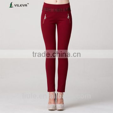 red slim elegant designed casual pants for lady with elastic waistband