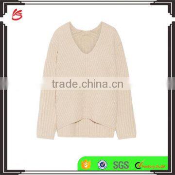 Knitted Wool Sweater Design for Women V-neck Back Length Blank Poncho