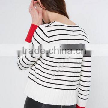 Ladies Black and White Striped Computer Knitted Striped Sweater With Hihg Quality photo-4