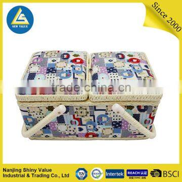 Wholesale Rectangle Cotton Fabric PP Cord Covering Sewing Baskets With Handle & Pincushion & Removable Tray - Patchwork photo-4