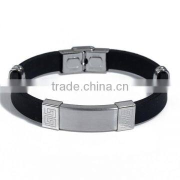 Black Blank Pattern 304 Stainless Steel College Silicone Beautiful Newest Wristbands Bangle photo-2