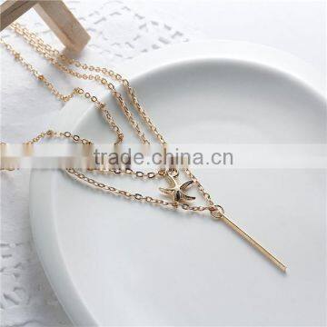 New Fashion Layered Necklace Gold Plated With Rectangle Starfish Pendants 41.5cm Long photo-2