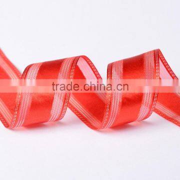 Satin Center Sheer Organza With Metallic Trim Ribbon photo-2