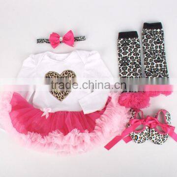 Baby plain white leopard valentines romper with headband set M5040330