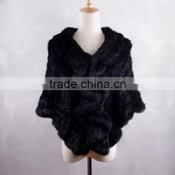 YR433 Hot Sale Various Colors Rabbit Hand Made Ponchos Women Fur Poncho