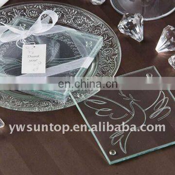 latest pigeon pattern clear glass coaster wedding table decoration gift for guests