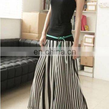 Black White Stripe Chiffon Floor-length Long Skirts Plus Size Fringe Skirt