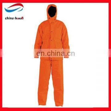 Hi-vis Rainsuit in Reflective Material with PU coating/100% breathable waterproof orange rainsuit