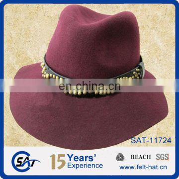 red 100% wool felt bucket hat with decorated hat band