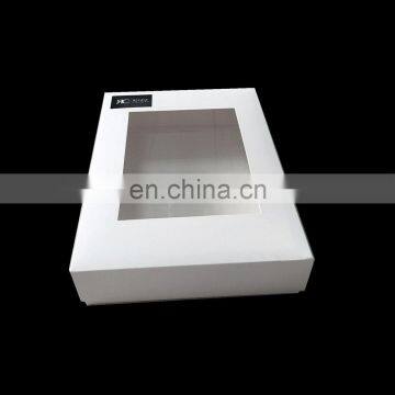 Shenzhen 350gsm white paper box black logo with clear PVC window