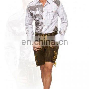 German-Bavarian-Oktoberfest-Trachten-Short-Length-Lederhosen-Men's Leather Shorts Brown Golden