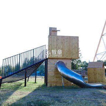 Special Design Children Slide for Theme Park Wooden Outdoor Playground With Stainless Steel Slide photo-2