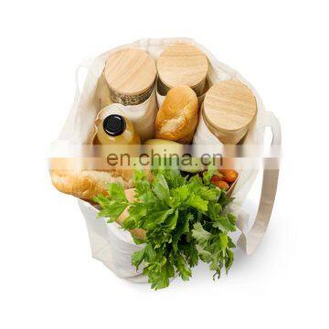 Natural customized printed organic cotton grocery bag with bottle sleeves