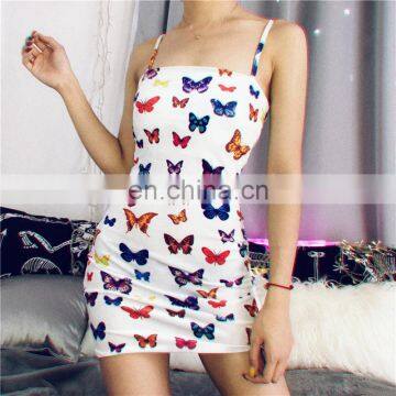 2020 New Arrivals Women Fashion Printed Butterfly Casual Dresses Ladies Bodycon Sling Mini Dresses Women Summer Dresses photo-4