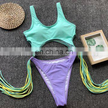 2019 Summer Leopard Beach Sexy Cutout Steel Ring Fringe One-piece Bikini With Chest 5colors photo-5