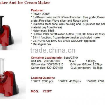 2016 Cheap price and nice quality with long life vegetable Slicer and frozen fruit maker frozen dessert maker ice cream maker