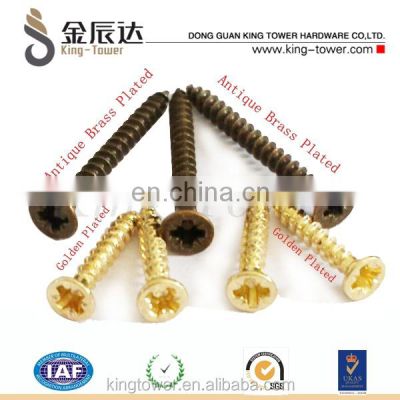 self tapping wood screws with pan head phillips drive antique brass/ gold plated finish