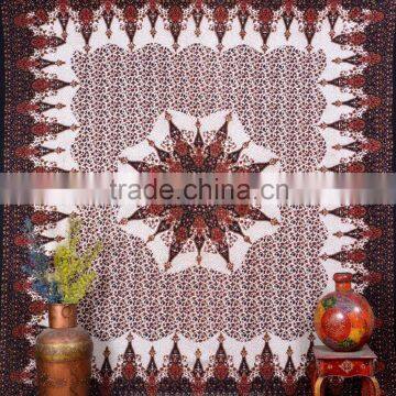 Indian Tapestry Cotton Maroon Floral Print Vintage Wall Hanging Tapestries Throw Mandala Print Bedsheet