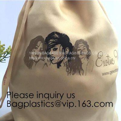 Customized Satin Hair Bag,Small Recyclable Gift Bag,Double Satin Drawstring Bag,Luxury Shinny Cream Satin Pouch With Ribbon