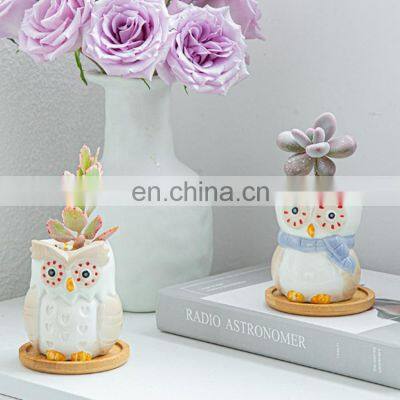 6pcs Japanese Korean Style Desktop Small Flowerpot Cactus Decorative Plant Pots Animal Owl Flower Pot