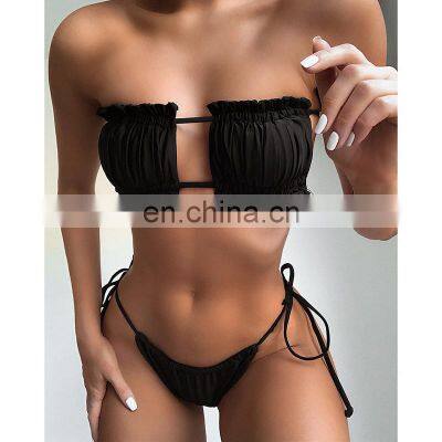 2022 High Quality New Two Pieces Sexy Fashion Bikini Multicolor Pleated Bikini Sexy Girls Swimwear photo-2
