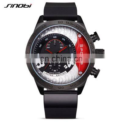 SINOBI Chronograph Men's Watch Stop Watch Silicone Band Sub-dial Multifunctional Chronograph Sport Watch Quartz Movement S9690G