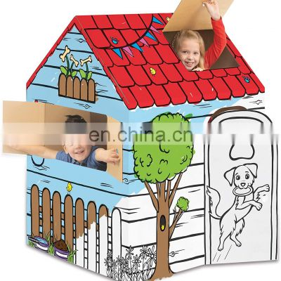 Easy Playhouse Gingerbread House Foldable Doodle Diy Painting Coloring Paper House for Kids Indoor Cardboard Playhouse