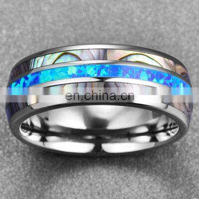 8mm Men Black Stainless Steel Ring Carbide & Abalone Shell Inlay Ring Wedding Band Fashion Men Accessories photo-4