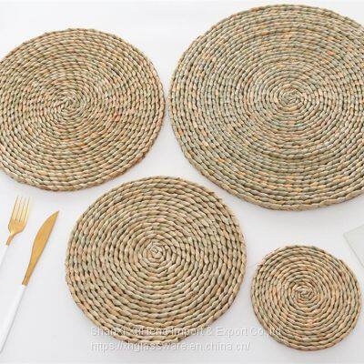 Natural Rattan Round Water Hyacinth Placemat Braided Straw Customized Table Mat photo-4