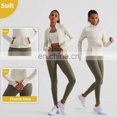 Ribbed Long Sleeve Zipper Tight Tops Workout Clothing Custom Pockets Fitness Yoga Jackets photo-3