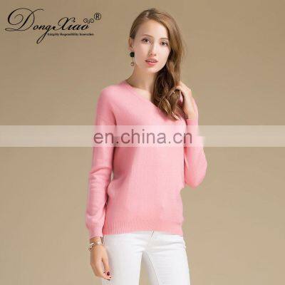 Custom Plain Knitted Basic V Neck Pullover Women Cashmere Sweater photo-3