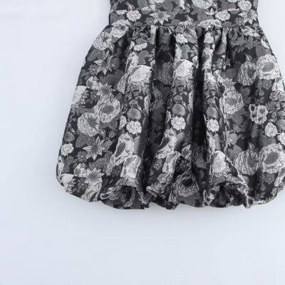 European and American Style Women's Clothing Temperament Jacquard Waist Cinched Short Suspender Dress photo-4