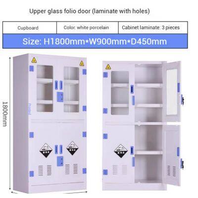 Safety Compliant PP Acid Cabinet with Upper/Lower Glass Doors - Laboratory Storage Solution with 3 Laminates