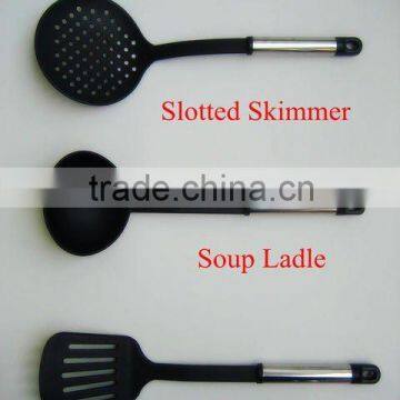 Passing SGS Senior 7-pieces Black Nylon Kitchen Utensil Set With Stainless Steel Hollow Handle and Metal Stand 001A photo-4
