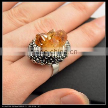 LFD-0015R ~ Nature Topaz Quartz Rings, Crystal Rhinestone Paved Druzy Gemstone Ring Jewelry Rhodium Plated Quartz Finger Rings