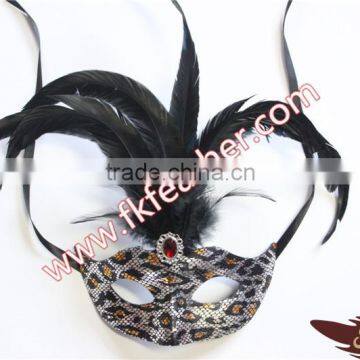 Black Cock Feather Venetian Mask For Sale