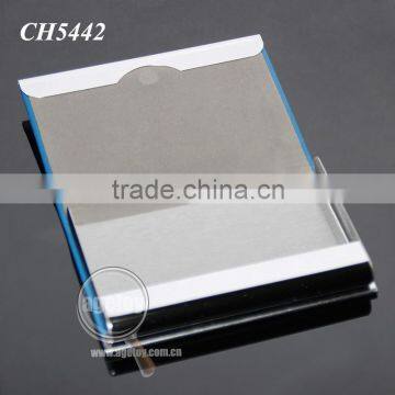 High Quality Box Packing Lichee Pattern Blue Leather Flannelette Lining Stainless Steel Metal Novelty Leather Credit Card Holder photo-3