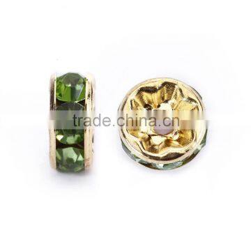 Gold Plated Peridot Color #214 Rhinestone Jewelry Rondelle Spacer Beads Variation Color and Size 4mm/6mm/8mm/10mm photo-2