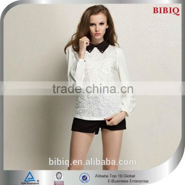 New Fashion Long Sleeve White Elegant Blouse in Lace