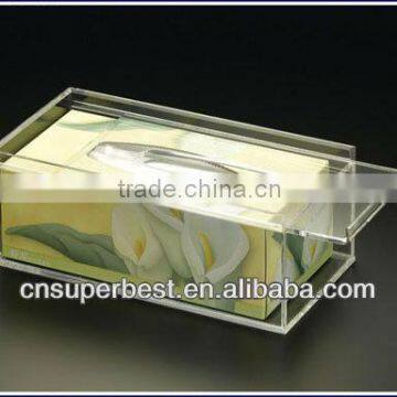 Acrylic facial tissue box holder with sliding lid