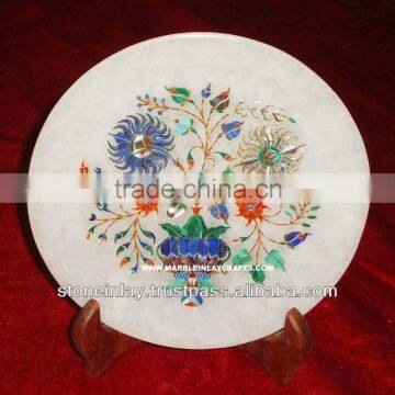 Handcrafted Marble Semi Precious Stone Inlay Plate