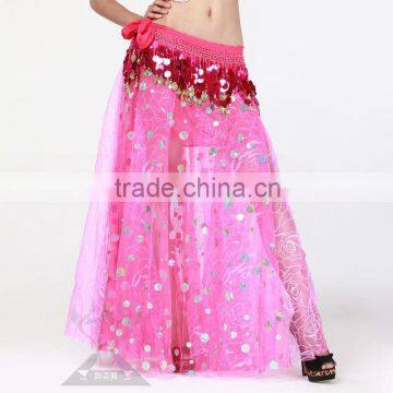 Shining Sequin and Rose Pattern hot pink lady Long Skirt Belly Dance